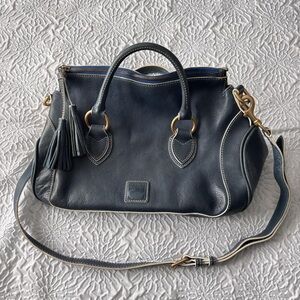 Dooney & Bourke Navy Satchel with Gold Details